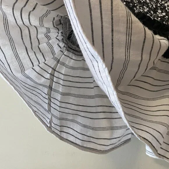 Handmade Children's Cotton Linen Black White Mixed Pattern Tie Strap Dress - Picture 13 of 13